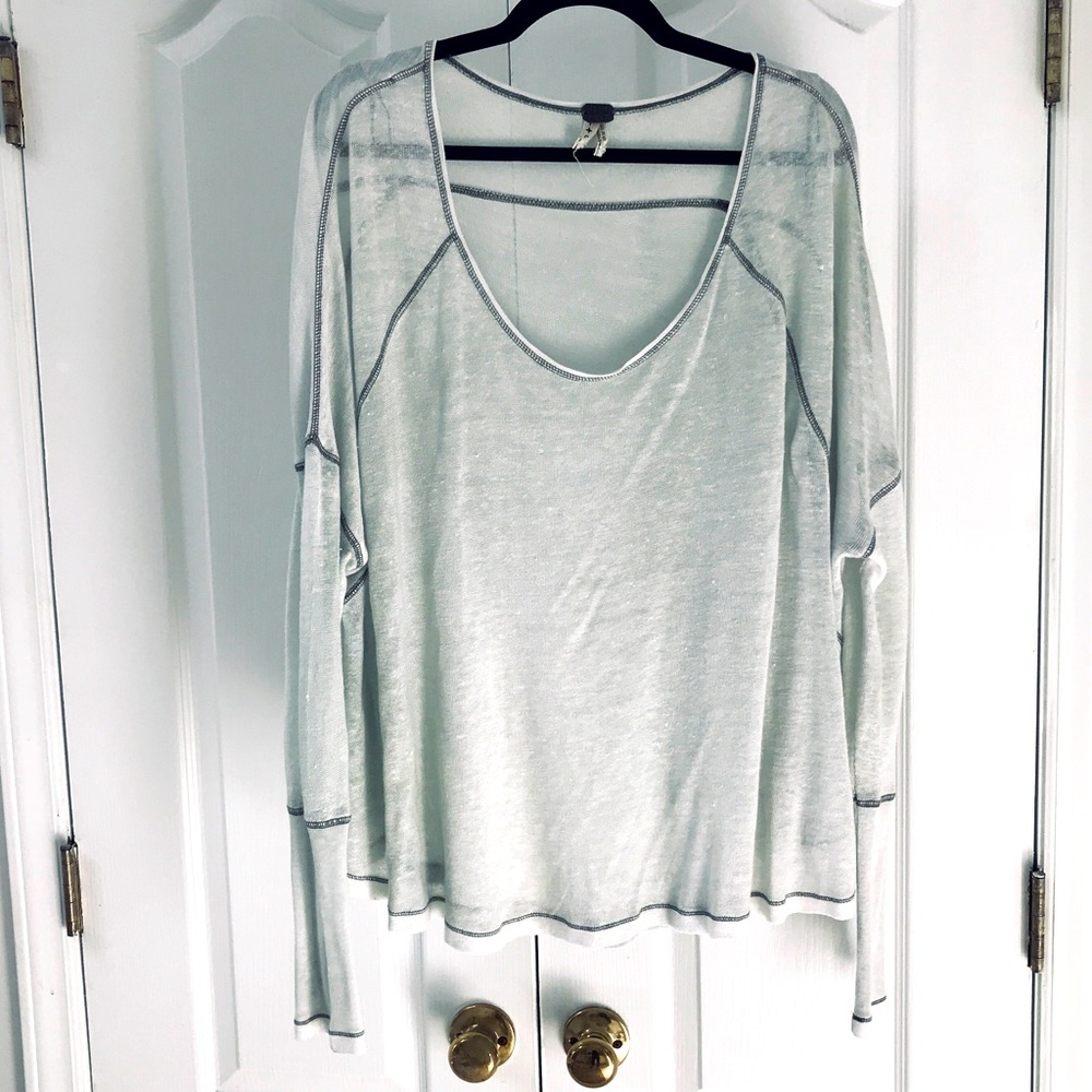 Free People We the Free Green Gray Long Sleeve Draped Top